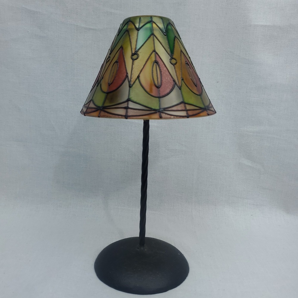 Stained Glass Tiffany Style Tea Light 9 Inch Multi-Color Lamp Twisted Metal Base